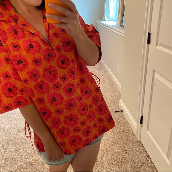 NWT JASON WU Pink Floral Cotton Poplin Collared Blouse Small - Picture 3 of 15